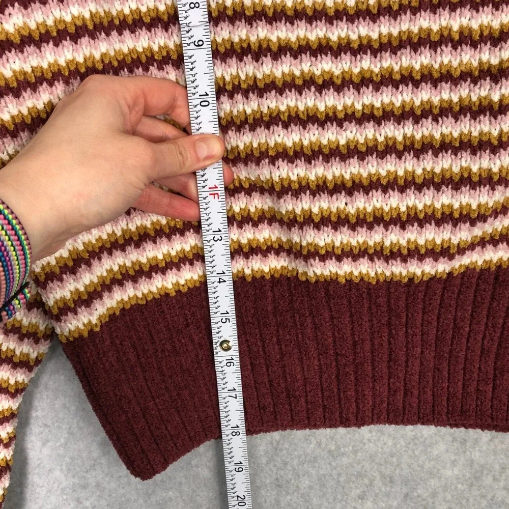 Pink Republic Cropped‎ Sweater Medium Burgundy Cream Soft Cozy Retro Whimsical